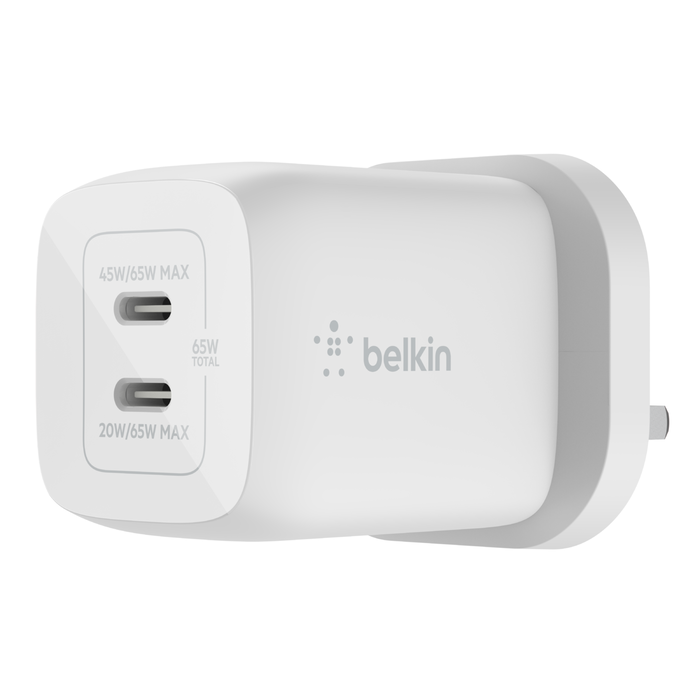雙 USB-C® GaN PPS 65W 快速家用式充電器, 白色的, hi-res